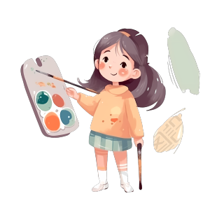 可爱小女生手拿画笔插画