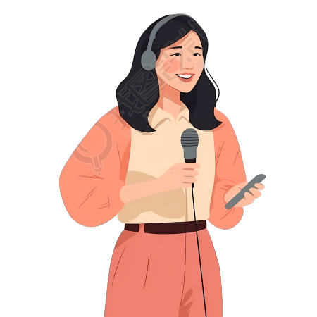 新闻女记者手拿话筒采访插画设计素材