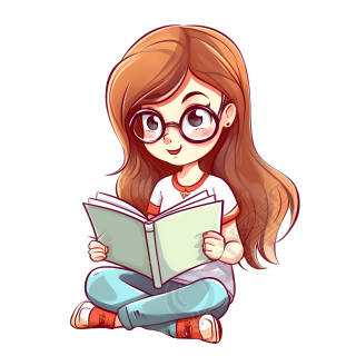 正在读书的女孩插画设计素材