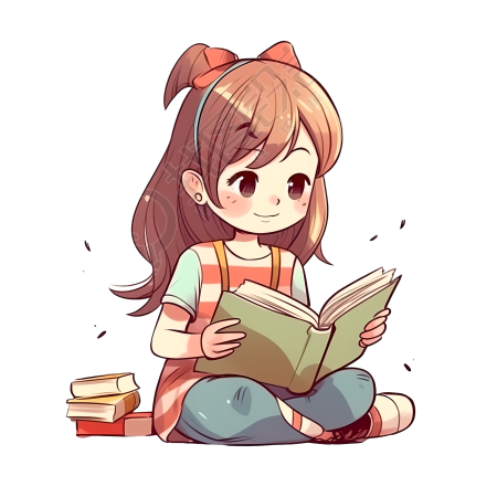 清新白底阅读学习的女孩插画设计