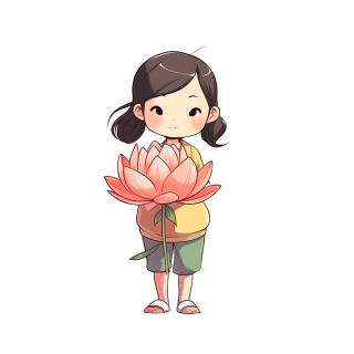 拿莲花的清新小女孩图片