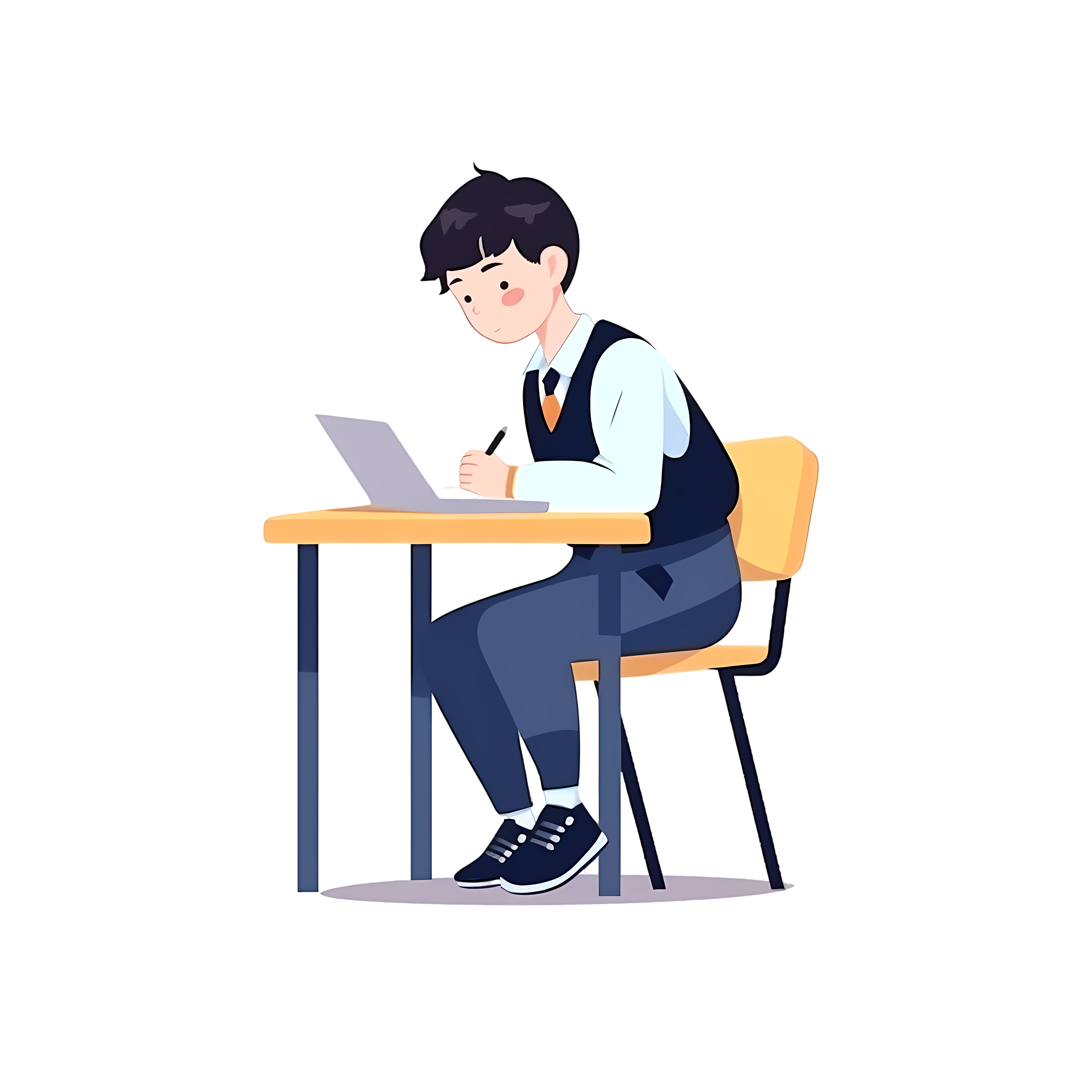 简约明亮男孩校服考试插画素材