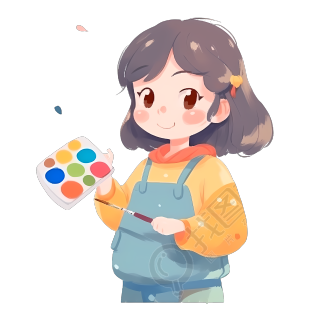 可爱的画画的短发小女孩