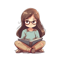 长发乖巧的小女生阅读插画