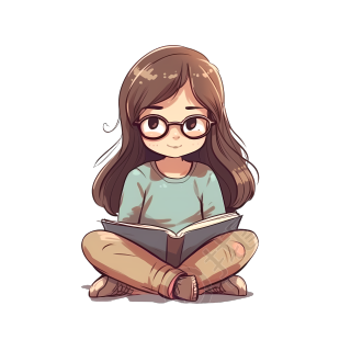 长发乖巧的小女生阅读插画