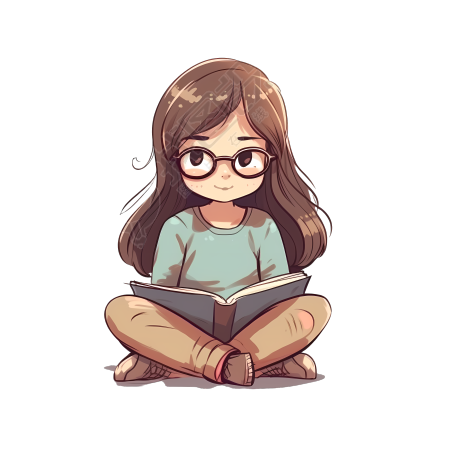 长发乖巧的小女生阅读插画