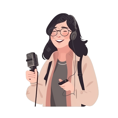亚洲女记者采访报道插画素材