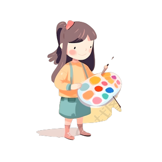 手拿绘画板的单马尾女孩创意设计元素