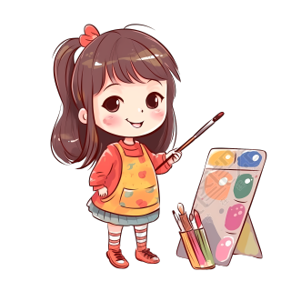 可爱漂亮女孩调色盘画画卡通插画