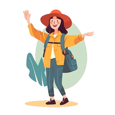 旅行愉快的亚洲女生插画设计素材
