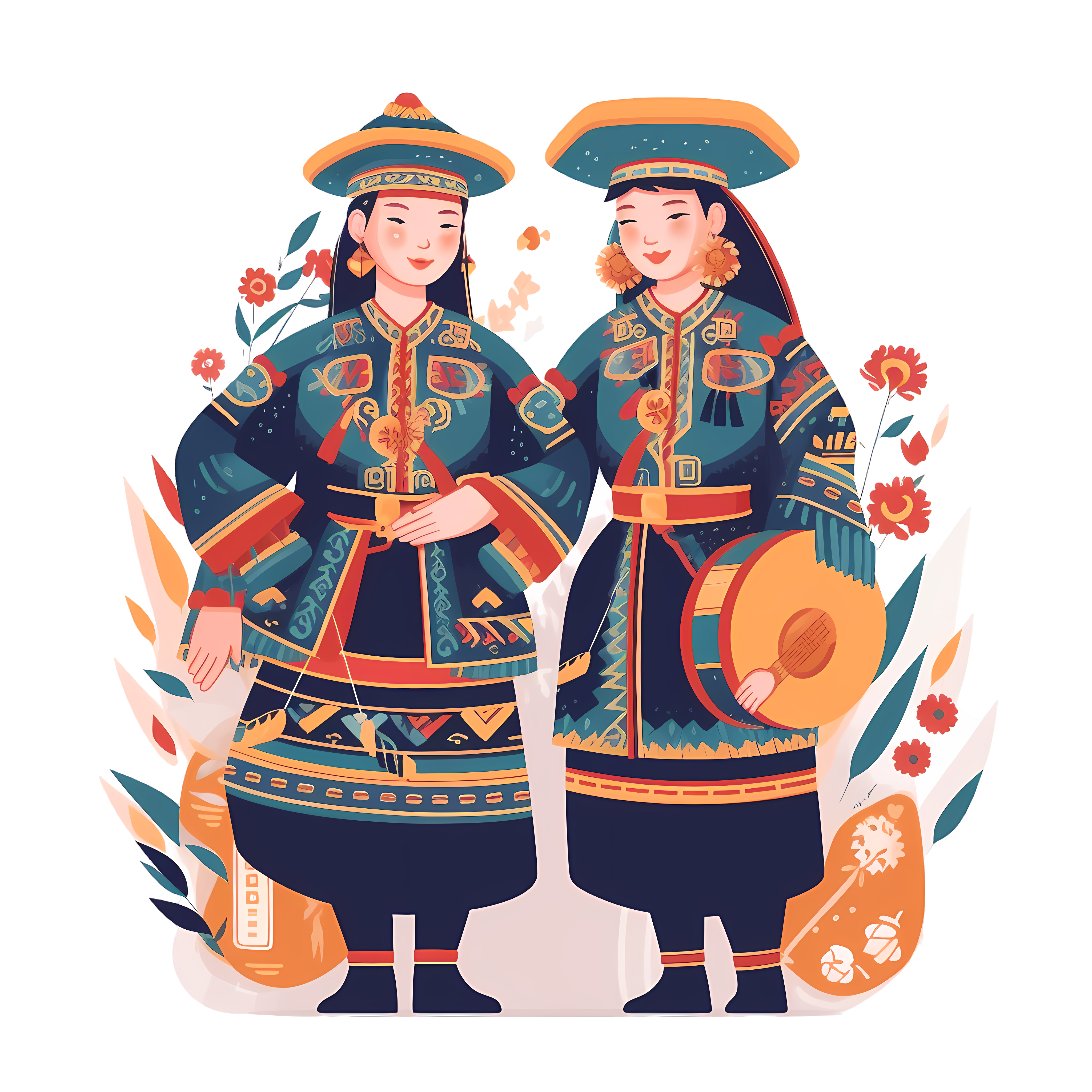 身穿壮族服装的女子跳舞插画