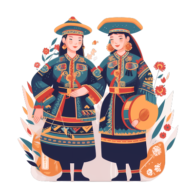 身穿壮族服装的女子跳舞插画