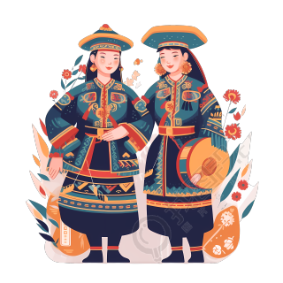 身穿壮族服装的女子跳舞插画