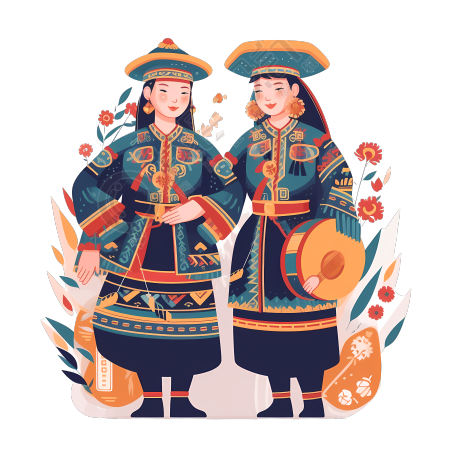 身穿壮族服装的女子跳舞插画