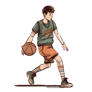 高中男生打篮球卡通矢量插画