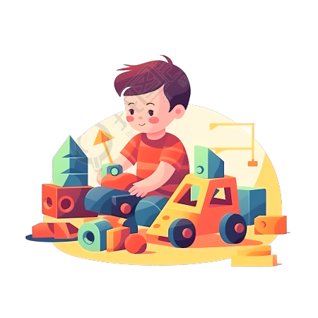 小男孩玩卡通积木玩具图形素材