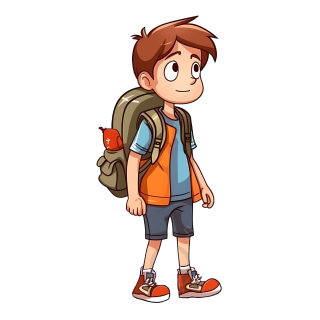 可爱卡通背包男孩郊游矢量图