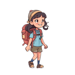 小女生背双肩包游玩PNG插画素材