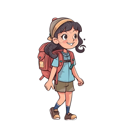小女生背双肩包游玩PNG插画素材