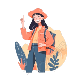 背包旅游的亚洲女孩PNG图形素材