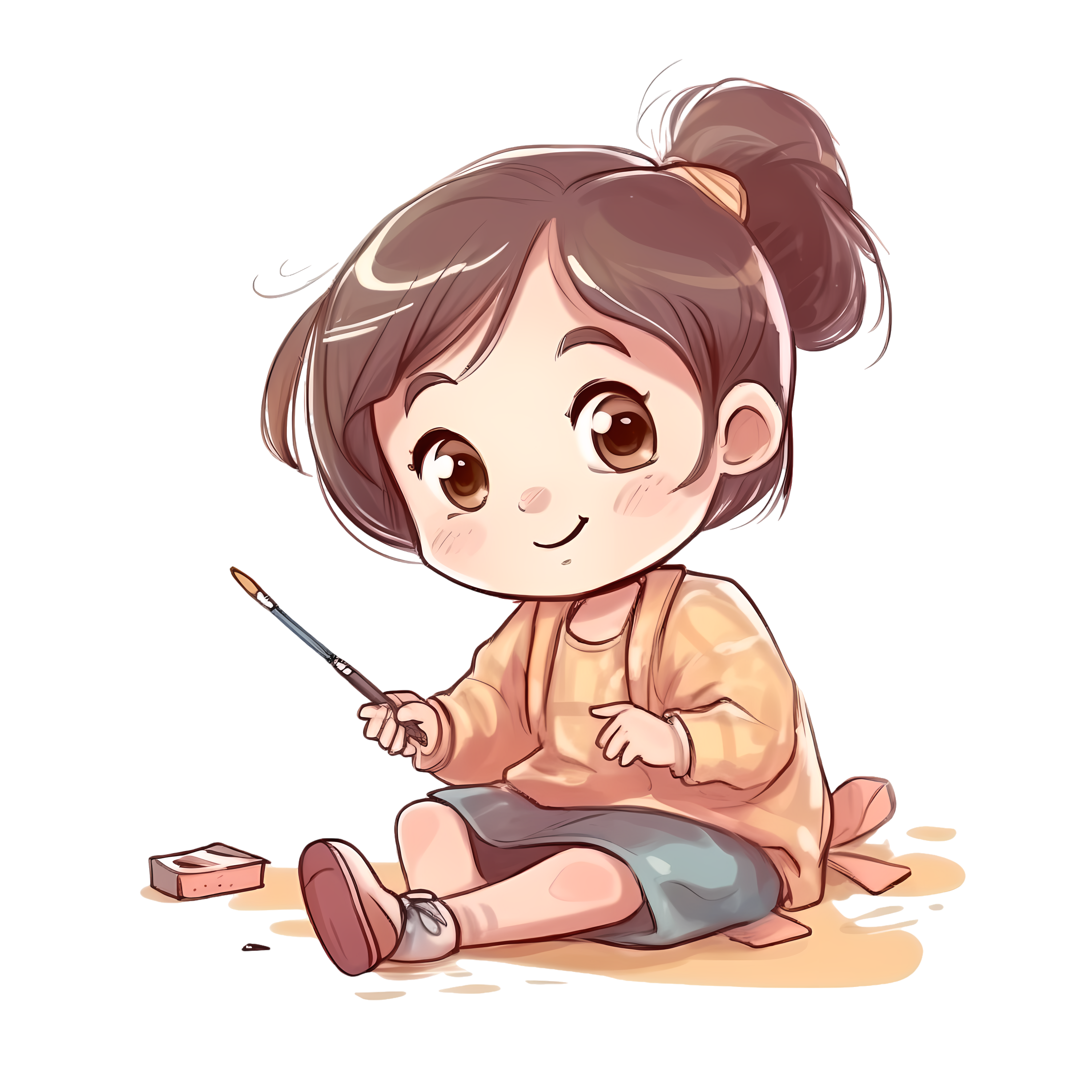 可爱小女孩拿画笔画画图片