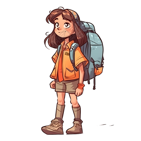 卡通女孩背包旅游PNG插画