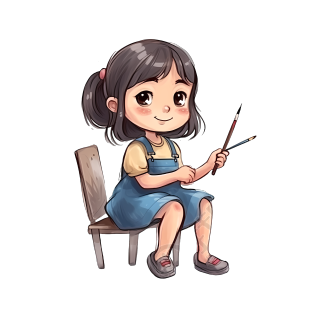 可爱小女孩拿画笔画画插图