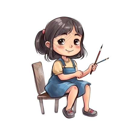 可爱小女孩拿画笔画画插图