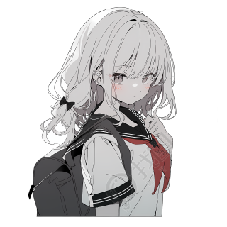 黑白线条校园女孩卡通插画