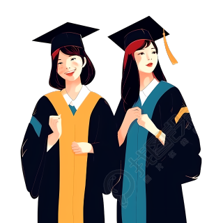 开心的大学美女毕业插画设计元素
