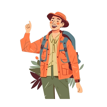 亚洲男子旅行欢快插画设计元素