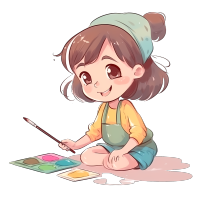 可爱小女孩快乐调色画画素材