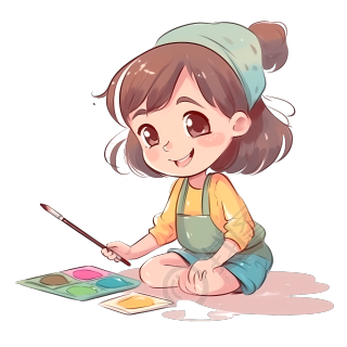可爱小女孩快乐调色画画素材