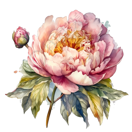 绚烂的牡丹花水彩插画设计元素