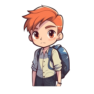 橙色头发的背包小男孩图片