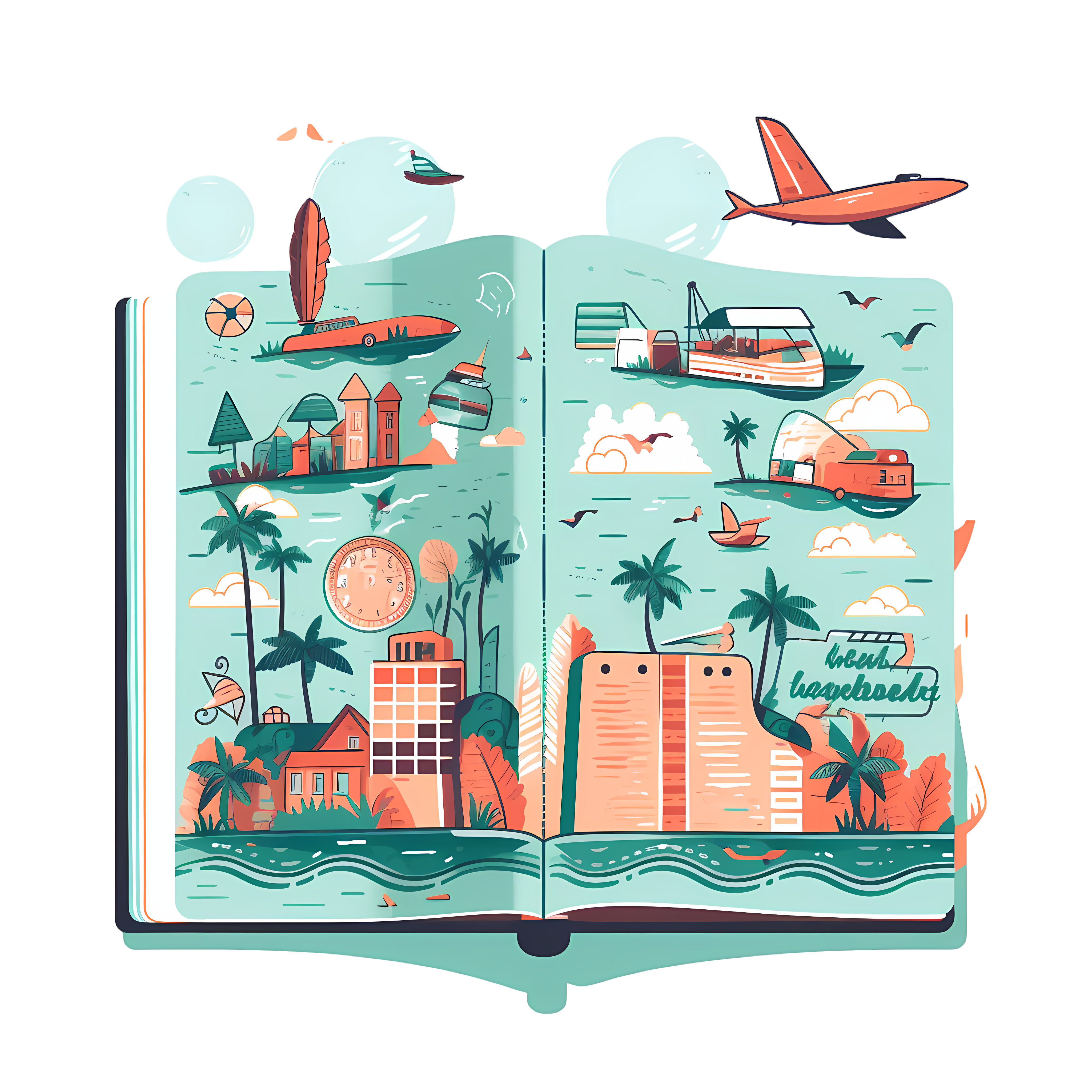 手绘旅游景点指南矢量插画