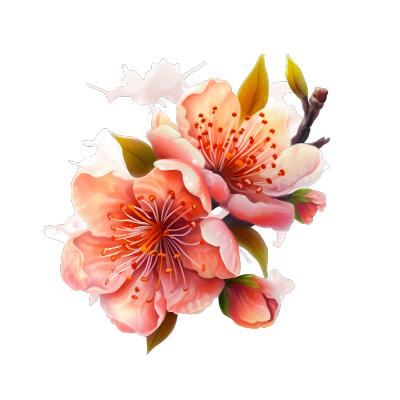 漂亮的桃花花蕊水彩画素材