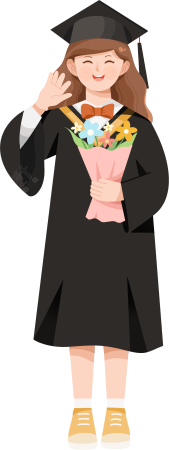 手捧鲜花的毕业女生插画素材