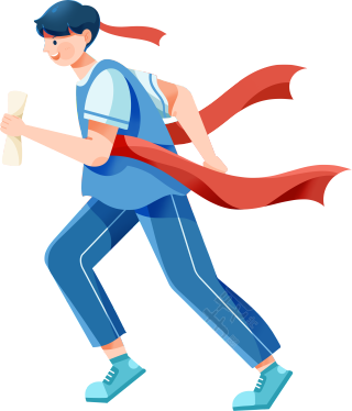 拿着录取通知书冲刺的男生插画