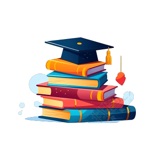 卡通彩色书籍学士学位帽png素材