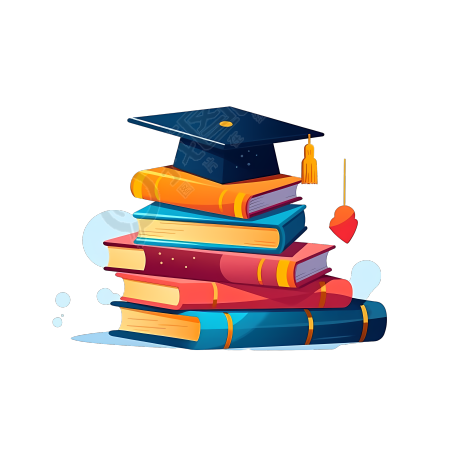 卡通彩色书籍学士学位帽png素材