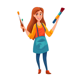 创意女老师手拿画笔商用png素材