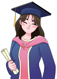手绘穿学士服的毕业女孩插画