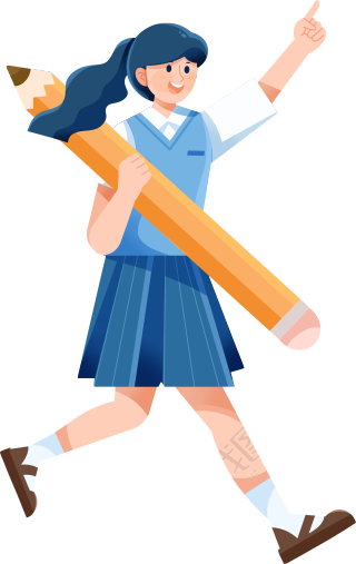 长发女孩拿着黄色铅笔冲刺高考插画