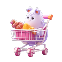 白粉色可爱购物车插画png素材