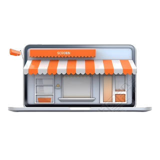 笔记本电脑上店铺效果图展示插画