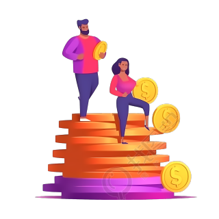 从金币上走下来的人插画素材