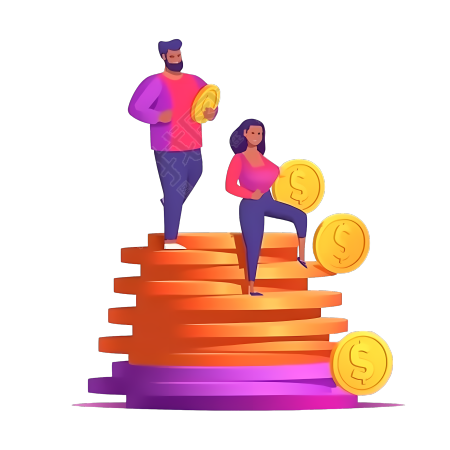 从金币上走下来的人插画素材