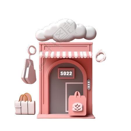 卡通立体店铺小图标插画素材