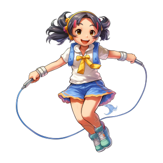 手拿跳绳运动的小女孩插画素材